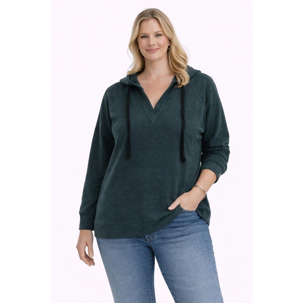 Market & Spruce Hoodie Womens XXL Green V-Neck Pullover Long‎ Sleeve Gorpcore